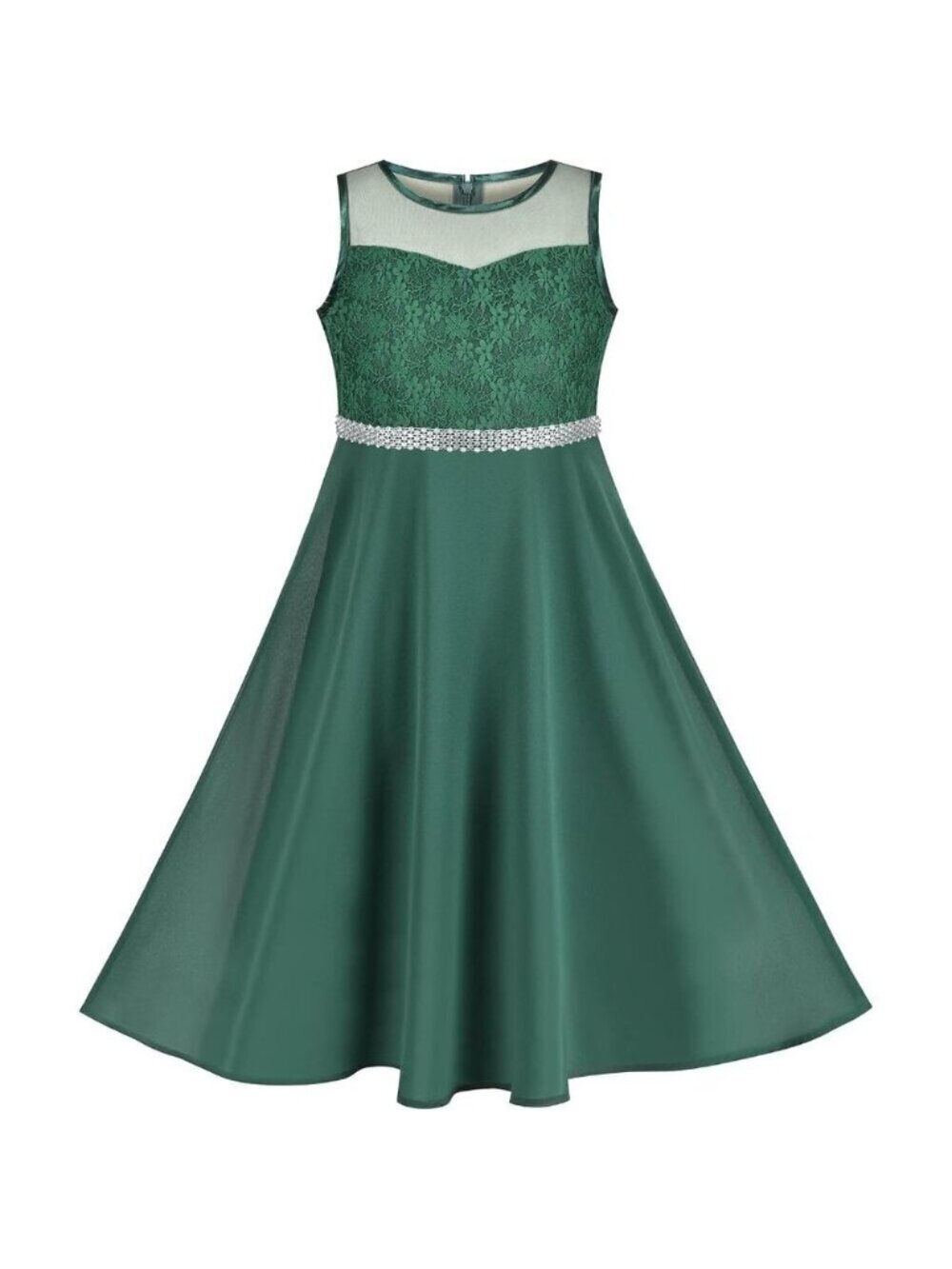 🆕Girls Green Rhinestone Chiffon Bridesmaid Dance Ball Maxi Gown Dress